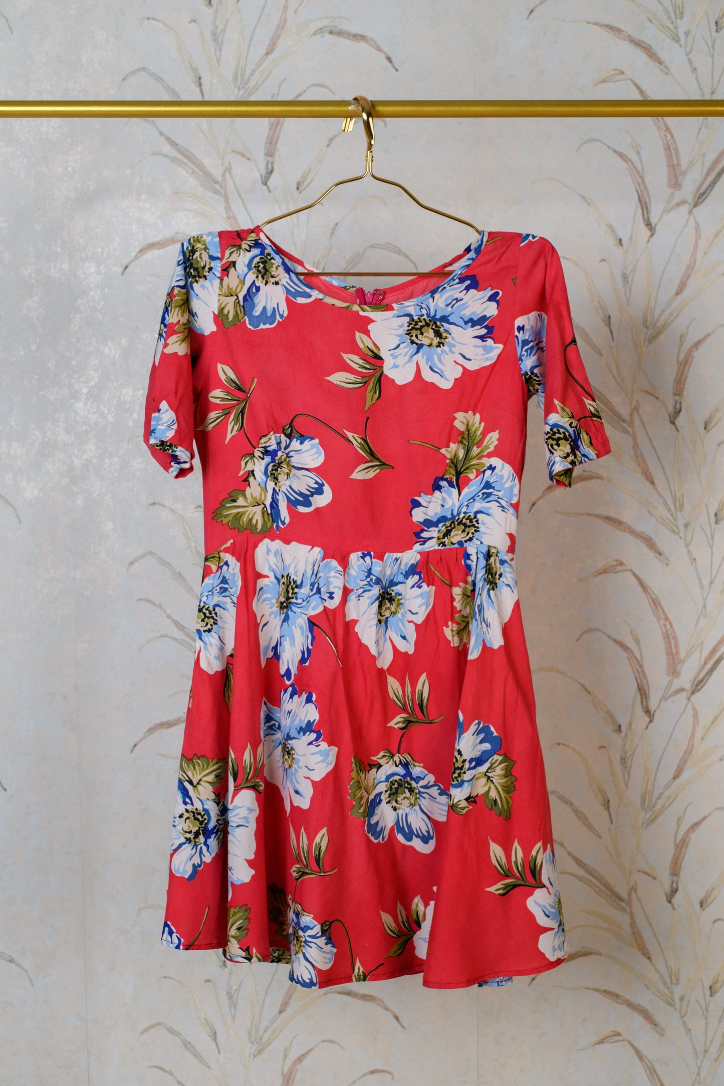 Red Floral Short Dress