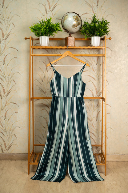 Bottle Green Striped JumpSuit