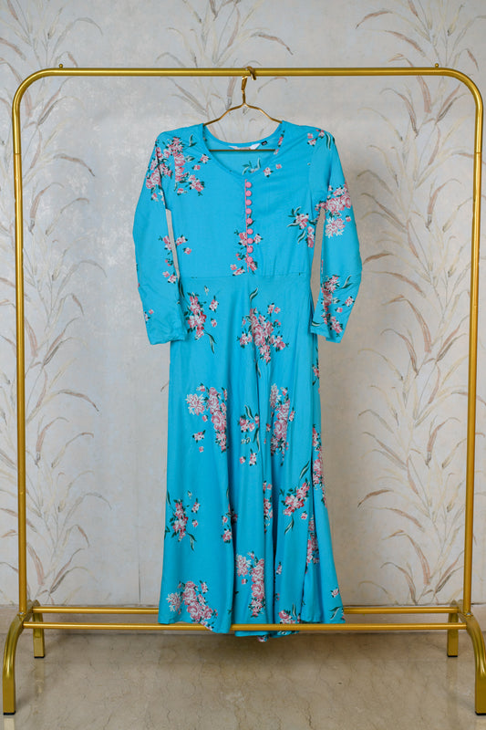 Blue Floral Long Only Kurta