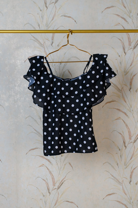 Black Polka Cold Shoulder Top