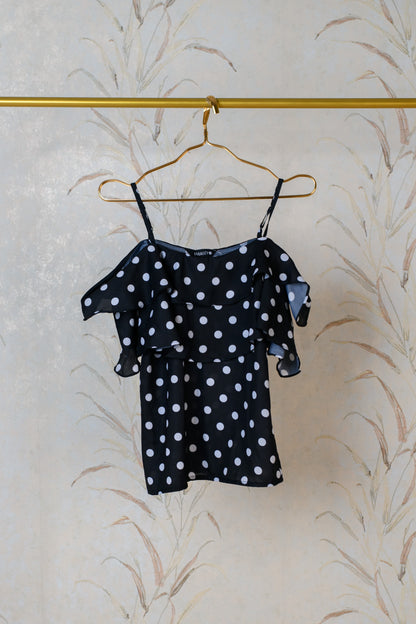 Black Polka Cold Shoulder Top