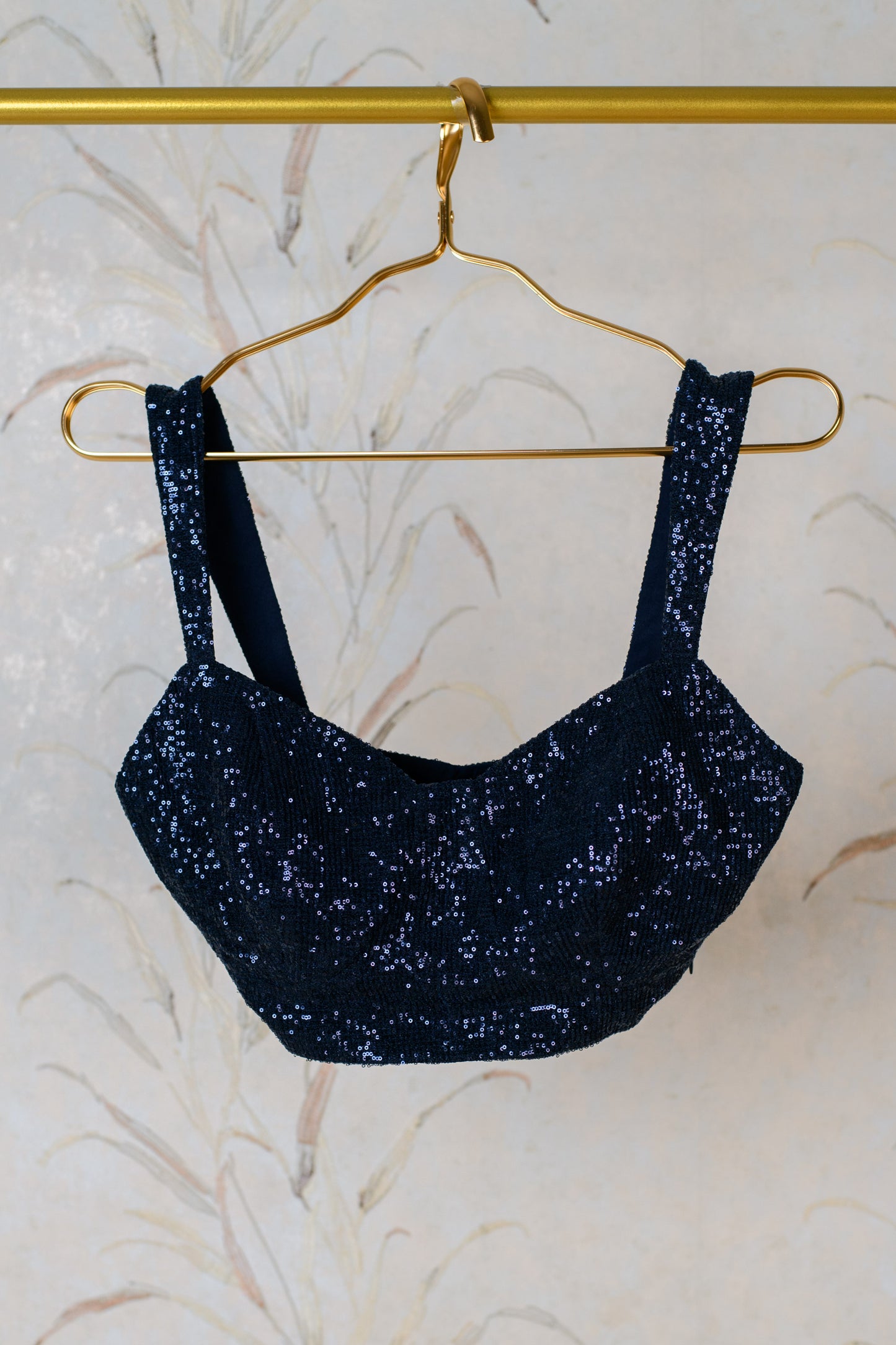 Ink Blue Sequin Crop top With Cups