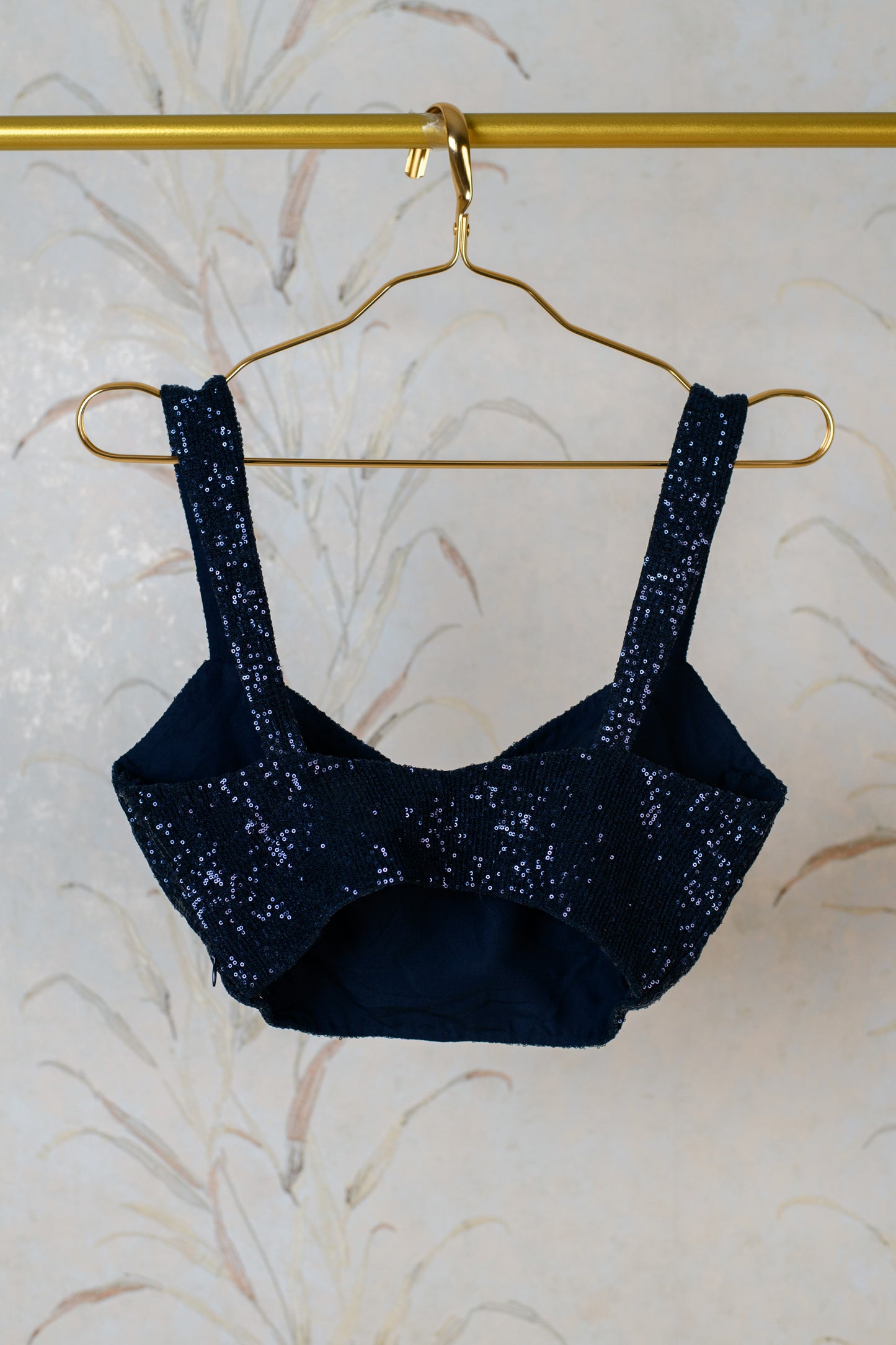 Ink Blue Sequin Crop top With Cups