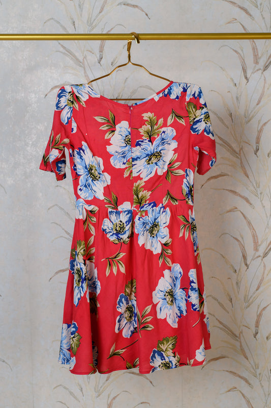 Red Floral Short Dress