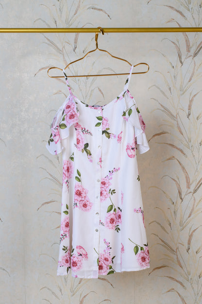 White Floral Short Dress