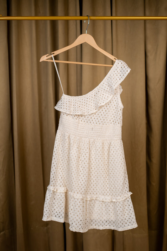One Shoulder White Shiffli Dress