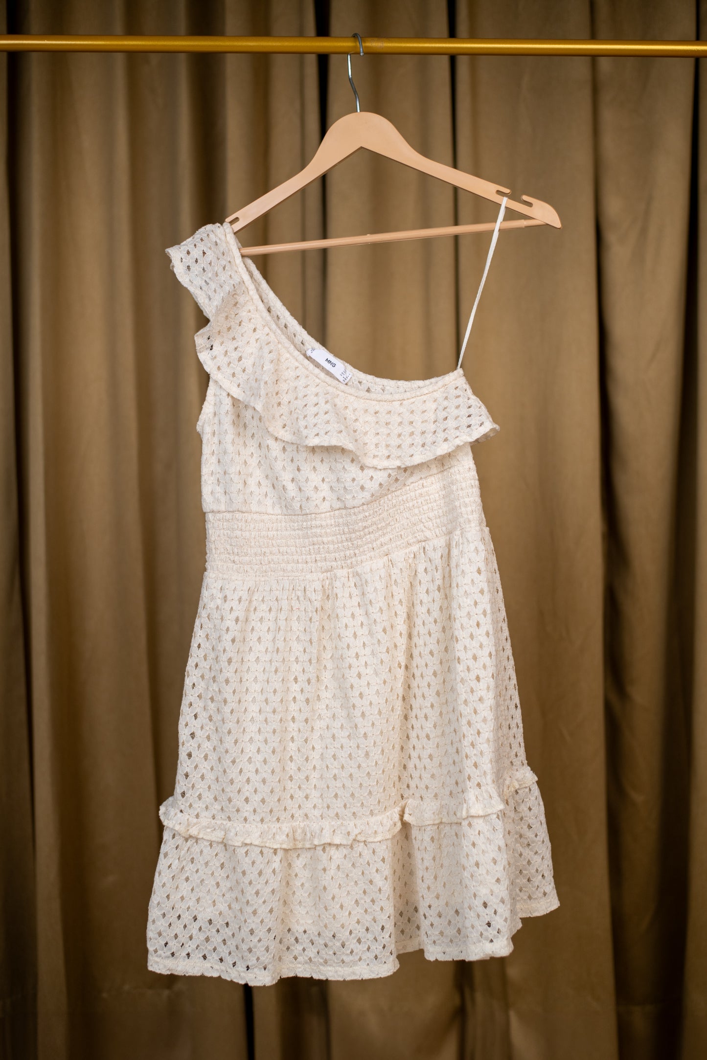 One Shoulder White Shiffli Dress