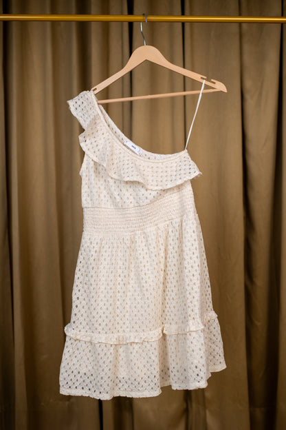 One Shoulder White Shiffli Dress
